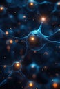 Neurons transmitting signals in the brain creating complex neural network