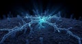 Glowing synapses transmit data on a dark surface Royalty Free Stock Photo
