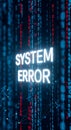 Glowing system error message amidst falling binary code representing computer glitch problem Royalty Free Stock Photo