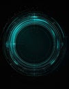 Glowing Teal Circular Digital HUD Interface with Abstract Light Particles on Dark Background Royalty Free Stock Photo