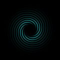 Glowing teal line spiral on black backdrop, abstract background