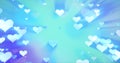 Glowing tender flying love hearts on a light blue background for Valentine\'s Day