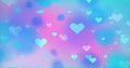 Glowing tender flying love hearts on a light blue background