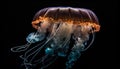 Glowing tentacle of a poisonous underwater jellyfish generated by AI
