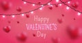 Glowing text for Happy Valentine`s Day greeting card. Cute love banner for 14 February. Royalty Free Stock Photo