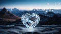A glowing transparent glass heart against the wintry mountain landscape symbolizes warmth and comfort during challenging times Royalty Free Stock Photo