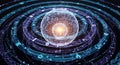 Futuristic Digital Sphere with Orbiting Data Rings Royalty Free Stock Photo