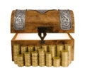 Glowing Treasure Chest and Columns of Golden Coins