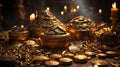 Glowing Treasure in a room with piles of gold.