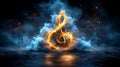 Glowing treble clef surrounded by mystical smoke and sparks Royalty Free Stock Photo