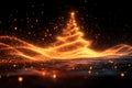 Glowing Tree Silhouette with Golden Light Particles on Dark Backdrop Abstract Royalty Free Stock Photo