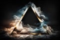 Glowing triangle in the night sky with clouds. 3D rendering