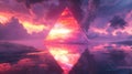Glowing Triangle Reflecting Over Still Water Under Fiery Pink and Orange Sky Royalty Free Stock Photo