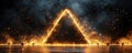 Glowing triangular structure surrounded by sparks in a dark atmospheric setting