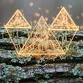 Glowing triangular wireframes hover over a Royalty Free Stock Photo