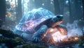 Glowing turtle in mystical forest environment Royalty Free Stock Photo