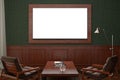 Glowing TV screen at night mockup in classic decoration living room. Front view. Clipping path around screen Royalty Free Stock Photo