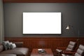 Glowing TV screen at night mockup in classic decoration living room. Front view. Clipping path around screen Royalty Free Stock Photo