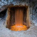 Glowing underground waterfall in cave Royalty Free Stock Photo