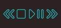 Glowing vector pause / play media player rounded icons over dark background