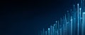 Abstract digital data visualization with glowing vertical lines and dots on dark blue background representing technology and Royalty Free Stock Photo