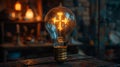 Glowing vintage light bulb on a wooden surface Royalty Free Stock Photo