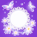 Transparent butterflies, flowers and openwork frame Royalty Free Stock Photo