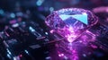 A glowing violet and blue diamond symbolizes digital wealth, crypto, and NFT ownership. Royalty Free Stock Photo