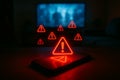 Warning Signs on Mobile Device Screen Alerting Danger Royalty Free Stock Photo