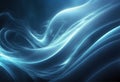 Glowing wave smoke veil blue neon light curve dark  generative ai Royalty Free Stock Photo