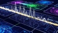 Abstract data visualization with glowing waveforms and digital interfaces technology Royalty Free Stock Photo
