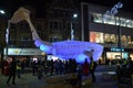 Glowing whale, Big Blue in the city centre of Reading in England, UK in December 2018