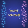 Glowing white christmas lights for Xmas Holiday greeting cards design. Holiday shining garland. Illuminated background