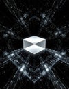 Glowing White Cube in Dark Abstract Space Royalty Free Stock Photo