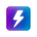 Glowing White Lightning Bolt Icon on a Vibrant Purple and Blue Gradient Square Background Royalty Free Stock Photo