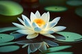 glowing white lotus flower on green leaves. ai generated Royalty Free Stock Photo