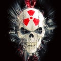 Glowing white skull bound with barbed wire - red radioactivity symbol on the forehead