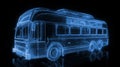 Glowing Wireframe of a City Bus: Technical and Futuristic