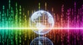 Digital Globe with Binary Code and Colorful Light Spectrum Background earth technology Royalty Free Stock Photo