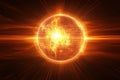 Glowing Wireframe Globe Radiating Light in Abstract Background