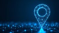 Glowing wireframe location pin on dark blue background Royalty Free Stock Photo