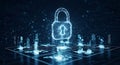 Digital padlock representing cyber security and data protection over abstract blue background Royalty Free Stock Photo