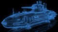 Glowing Wireframe of a Retro Vintage Submarine