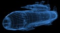 Glowing Wireframe of a Retro Vintage Submarine