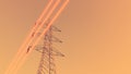 Glowing wires on electricity transmission towers Royalty Free Stock Photo