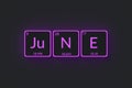 Glowing word june in periodic table of elements style