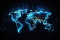 Glowing World Map on Dark Background, Illuminating the Earths Global Connections, Global network connection on a world map