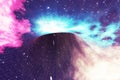 Glowing wormhole in space, interstellar warp, traveling trough space and time. 3d rendering Royalty Free Stock Photo