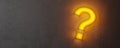 Glowing yellow lamp or lightbulb question mark symbol on concrete floor room with copy space, question, faq or brainstorming