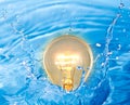 Glowing yellow light bulb of idea in water appreciable